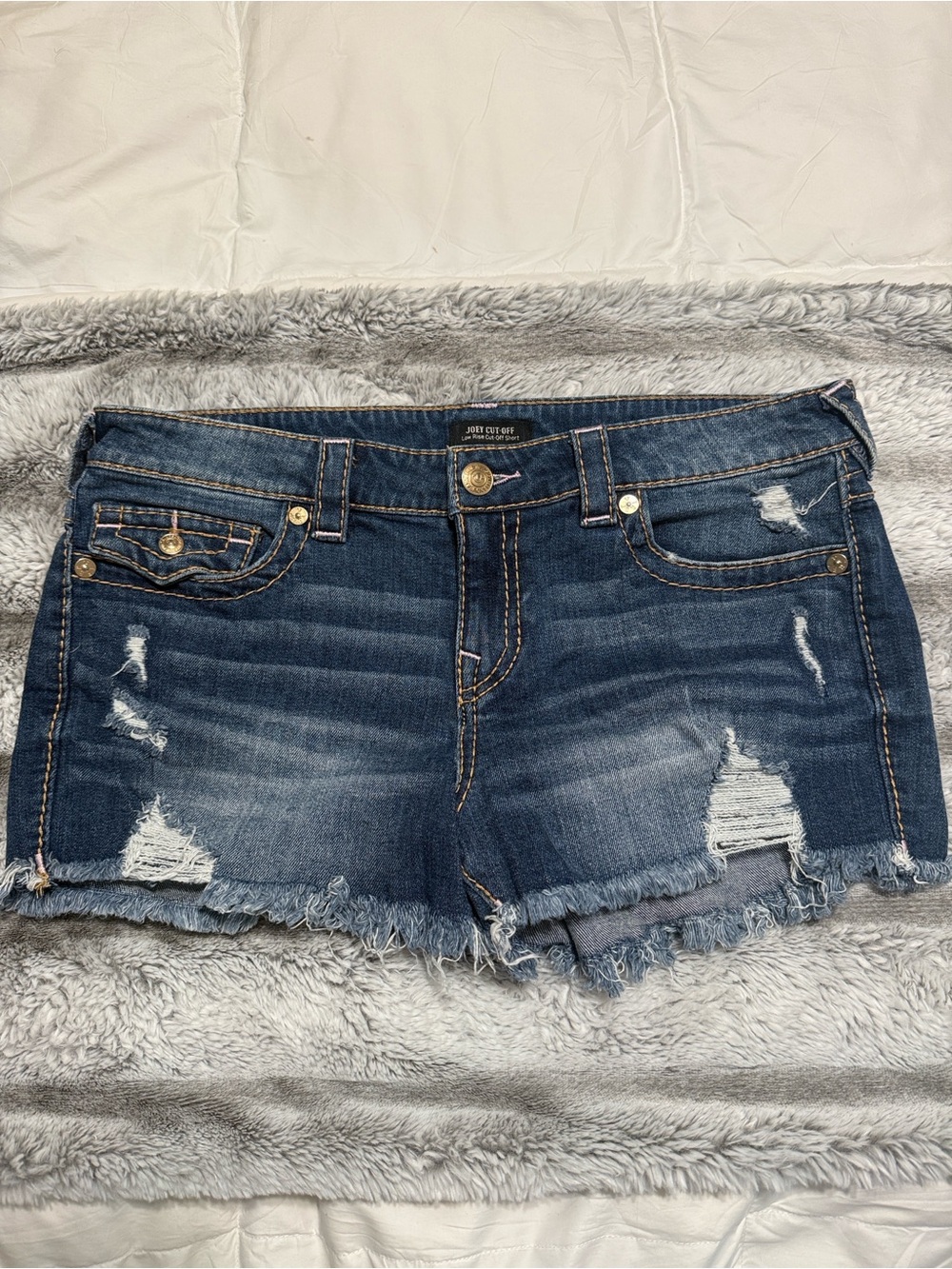 True Religion JOEY size 31 Dark Blue Distressed Denim Shorts NWOT
